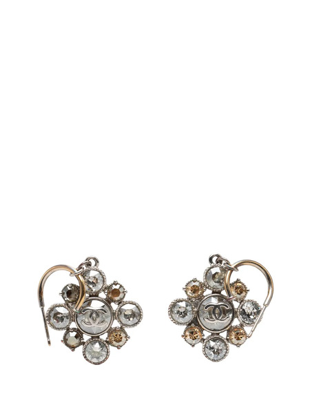  Chanel Pre-owned 2003 Cc Silver Plated Crystal Rhinestones Dangle Push Back Earrings Costume Earrings 
