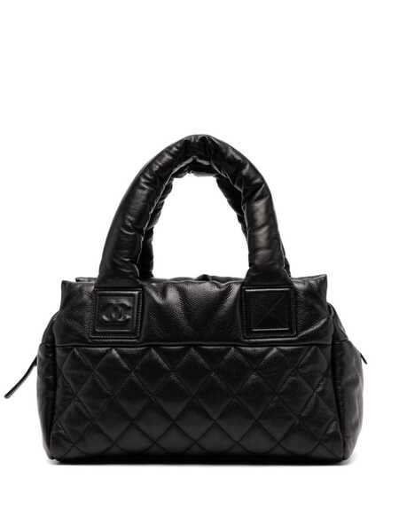  Chanel Pre-owned Chanel Medium Shopping Travel Tote Bag Plush Diamond Quilted Caviar Leather - Black 