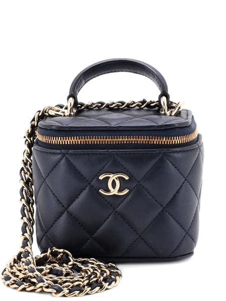  Chanel Pre-owned Classic Top Handle Vanity Case With Chain Quilted Lambskin Mini Crossbody Bag - Blue 