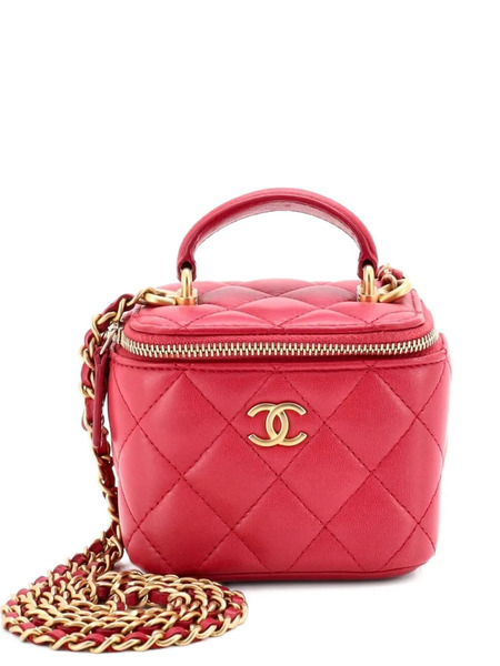 Chanel Pre-owned Classic Top Handle Vanity Case With Chain Quilted Lambskin Mini Crossbody Bag - Pink 