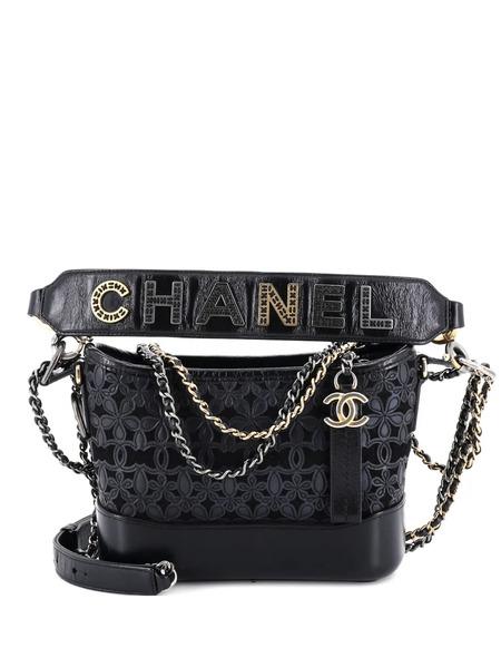  Chanel Pre-owned Gabrielle Hobo With Logo Handle Laser Cut Calfskin And Wool Felt Small Crossbody Bag - Black 