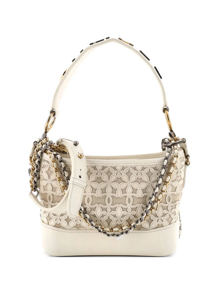  Chanel Pre-owned Gabrielle Hobo With Logo Handle Laser Cut Calfskin And Wool Felt Small Crossbody Bag - Neutrals 
