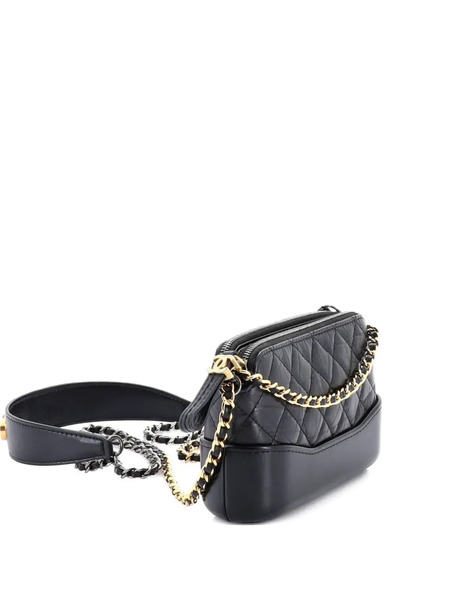  Chanel Pre-owned Gabrielle Logo Handle Double Zip With Chain Quilted Aged Calfskin Clutch Bag - Black 