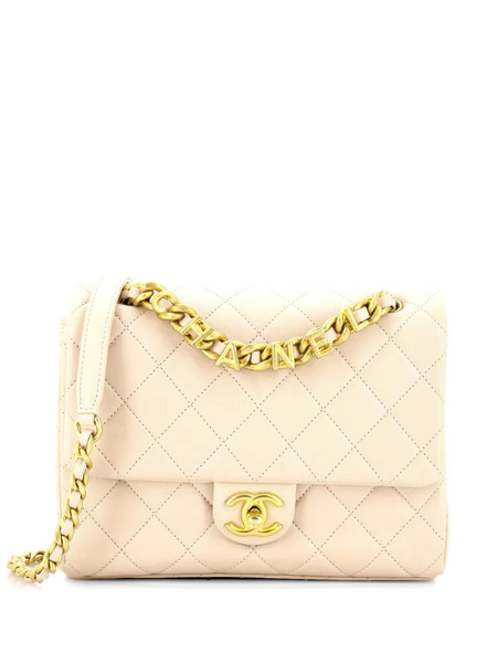  Chanel Pre-owned Logo Letters Chanel Touch Chain Flap Bag Quilted Lambskin Medium Crossbody Bag - Neutrals 