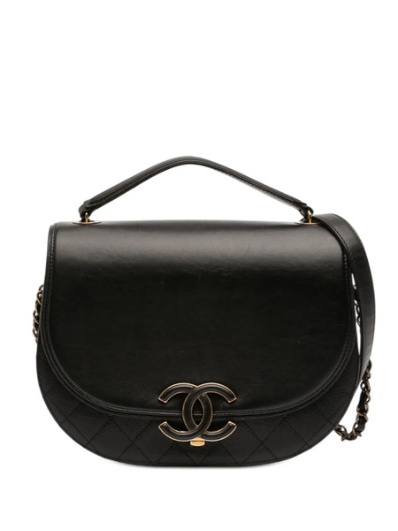  Chanel Pre-owned 2016-2017 Medium Shiny Calfskin And Quilted Goatskin Coco Curve Flap Satchel - Black 