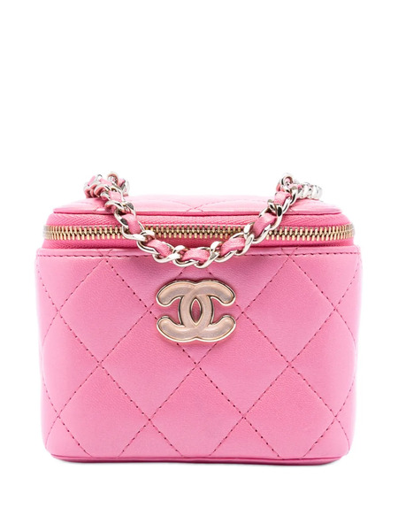  Chanel Pre-owned 2021-2025 Mini Cc Quilted Lambskin Beaded Heart Charms Chain Case Vanity Bag - Pink 