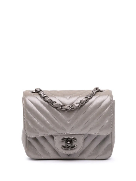 Chanel Pre-owned 2016-2017 Mini Square Classic Chevron Iridescent Calfskin Single Flap Crossbody Bag - Brown 