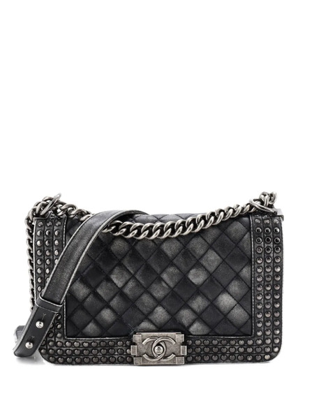  Chanel Pre-owned Paris-dallas Boy Flap Bag Studded Quilted Distressed Calfskin Old Medium Shoulder Bag - Black 