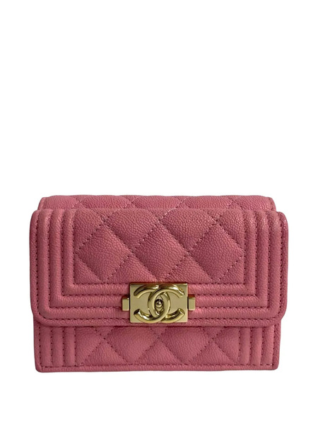  Chanel Pre-owned 2020 Quilted Caviar Boy Flap Compact Wallet Small Wallets - Pink 