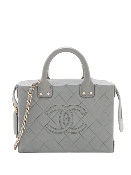  Chanel Pre-owned 2021-2025 Small Cc Quilted Calfskin Top Handle Convertible Vanity Case Satchel - Grey 