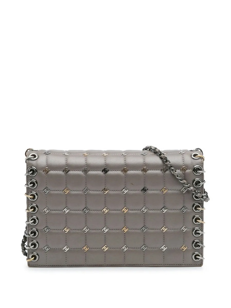  Chanel Pre-owned 2016-2017 Small Lambskin Chocolate Bar Cc Piercing Studded Chain Flap Crossbody Bag - Grey 