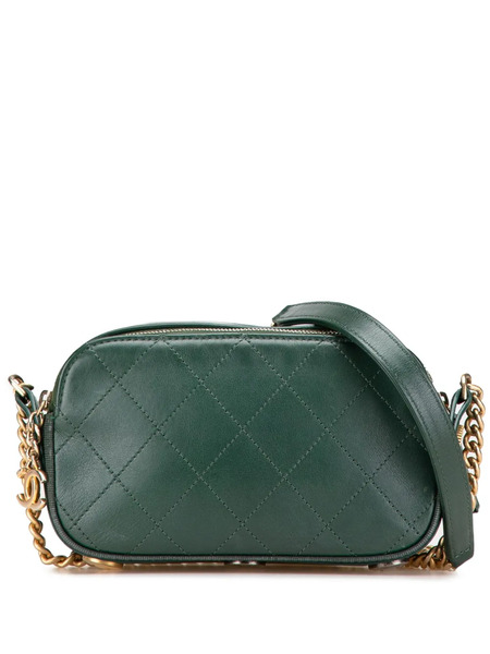  Chanel Pre-owned 2018-2019 Stitched Calfskin And Grosgrain Button Up Double Zip Camera Bag Crossbody Bag - Green 