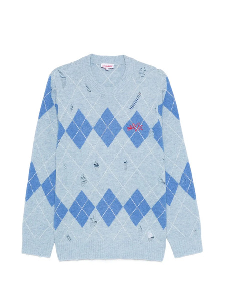  Charles Jeffrey Loverboy Argyle-pattern Distressed Sweater - Blue 
