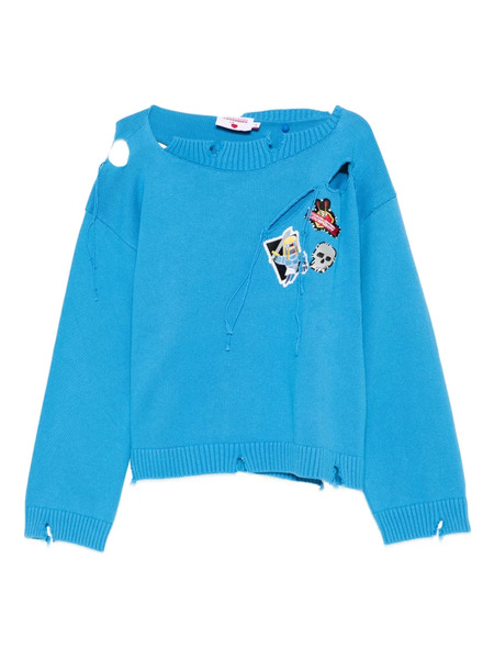  Charles Jeffrey Loverboy Patch-detail Distressed-effect Sweater - Blue 