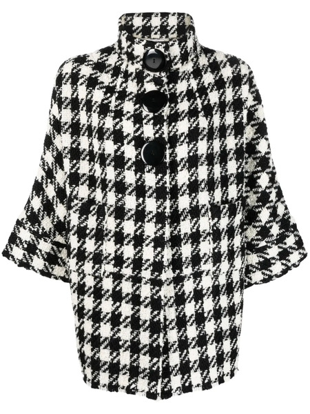  Charlott Check-pattern Crop-sleeve Jacket - Black 