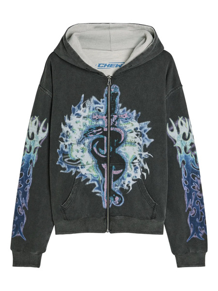  Chew Forever Graphic Zip-up Sweatshirt - Grey 