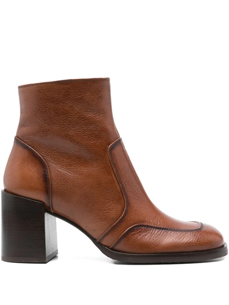  Chie Mihara 75mm Leather Block-heel Ankle Boots - Brown 