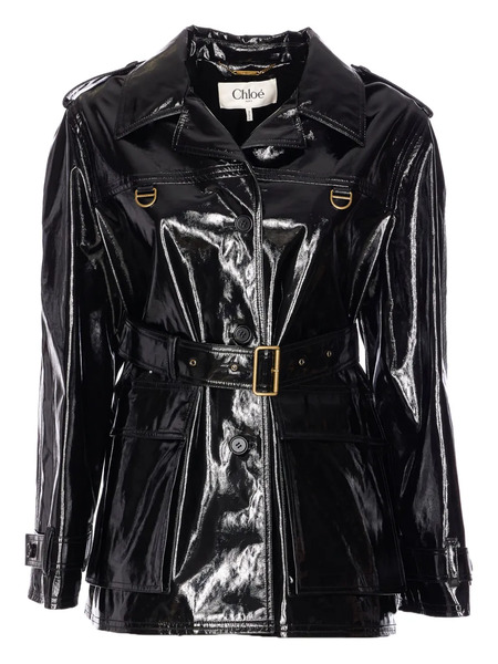  Chloé Belted Patent Jacket - Black 