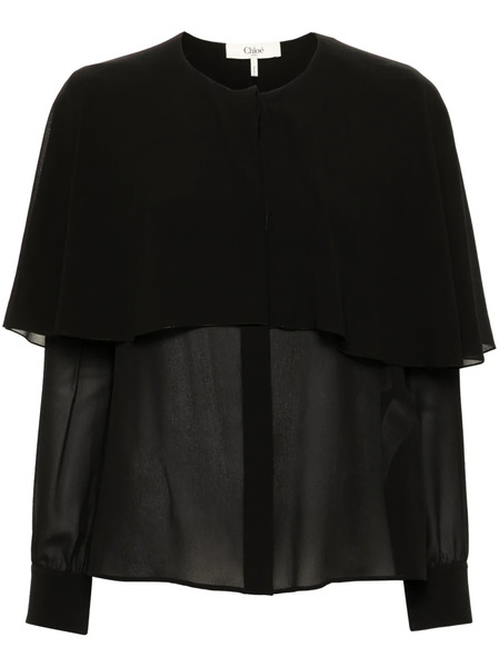  Chloé Cape-attachment Silk Shirt - Black 