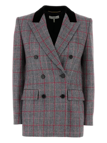  Chloé Check-pattern Wool Blazer - Black 