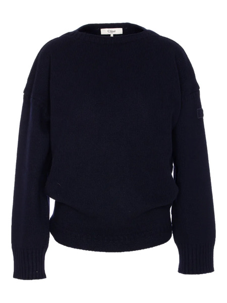  Chloé Crew-neck Patch-logo Sweater - Blue 