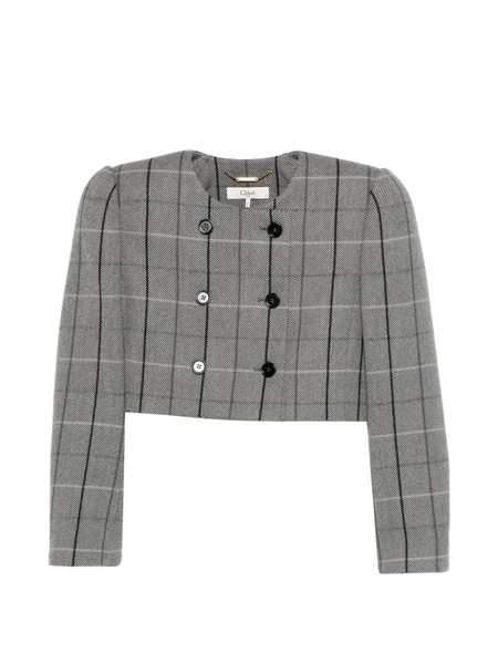  Chloé Double-breasted Check Jacket - Grey 