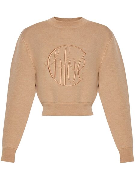  Chloé Embroidered-logo Wool Jumper - Neutrals 