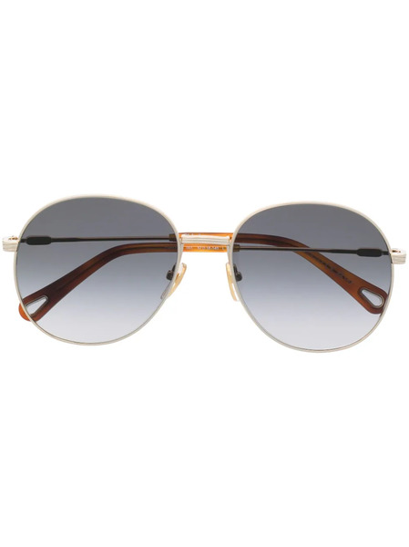  Chloé Eyewear Logo-engraved Pilot-frame Sunglasses - Gold 