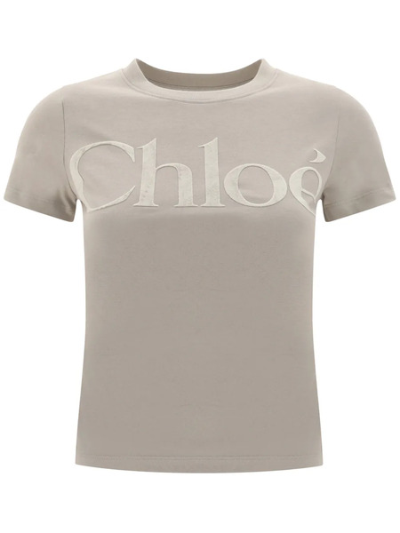  Chloé Flocked-logo T-shirt - Grey 