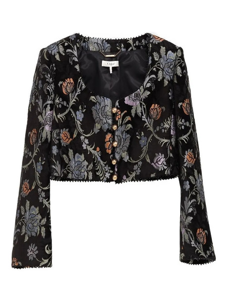  Chloé Floral-embroidery Cropped Jacket - Black 