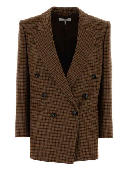  Chloé Houndstooth Wool Blazer - Brown 