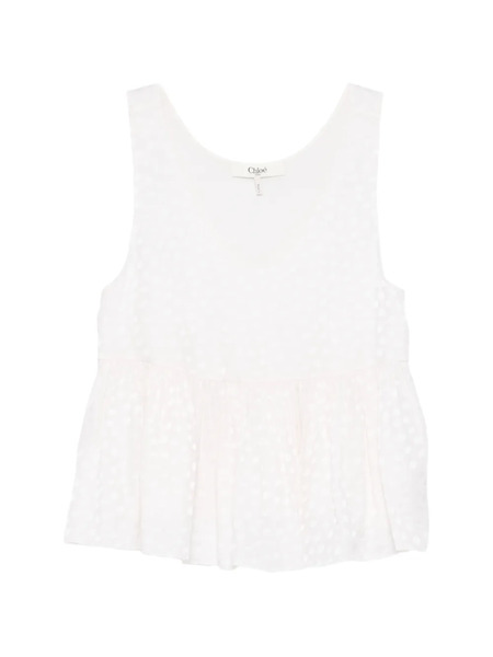  Chloé Jacquard Peplum Hem Top - White 