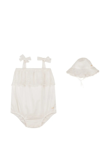  Chloé Kids Bow Lace Set - Neutrals 