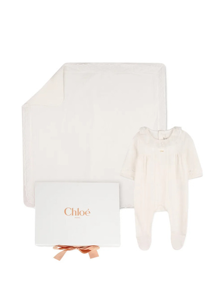  Chloé Kids Lace Trim Blanket - Neutrals 