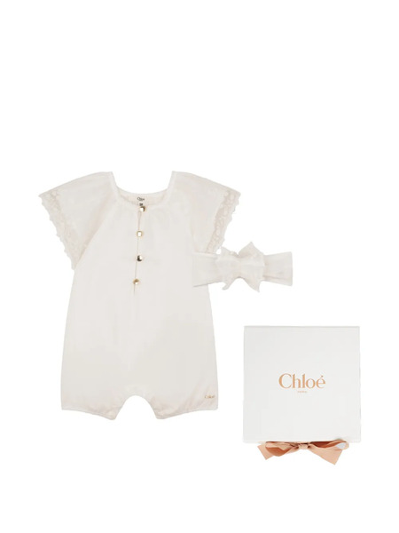  Chloé Kids Lace-trim Playsuit - Neutrals 