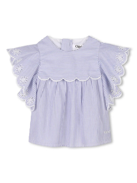  Chloé Kids Striped Ruffled Blouse - Blue 