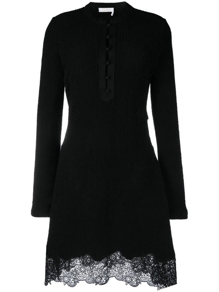  Chloé Lace-panel Knitted Mini Dress - Black 
