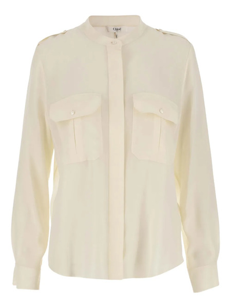  Chloé Mandarin-collar Silk Shirt - Neutrals 