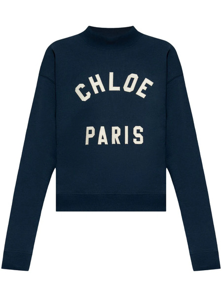  Chloé Mock-neck Logo-patch Sweatshirt - Blue 