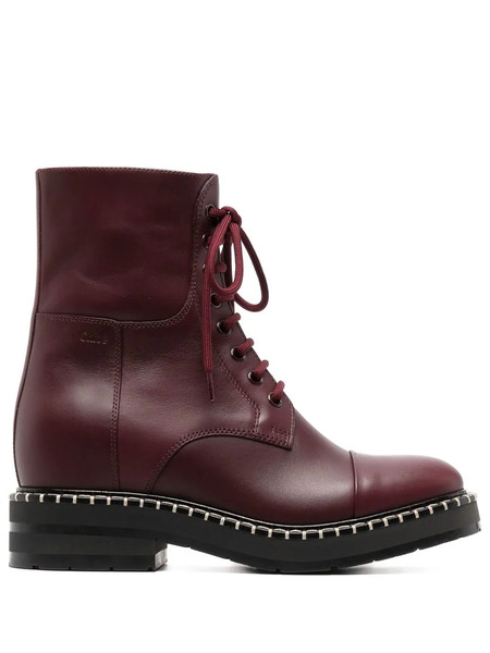  Chloé Noua Lace-up Leather Boots - Red 