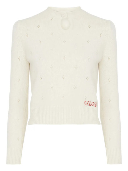  Chloé Pointelle Embroidered Sweater - Neutrals 