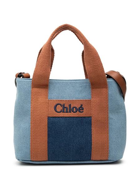 Chloé Pre-owned 2010-2025 Kids Embroidered Logo Denim Satchel - Blue 