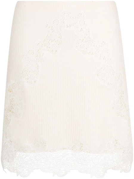 Chloé Ribbed-knit Lace-trim Miniskirt - Neutrals 