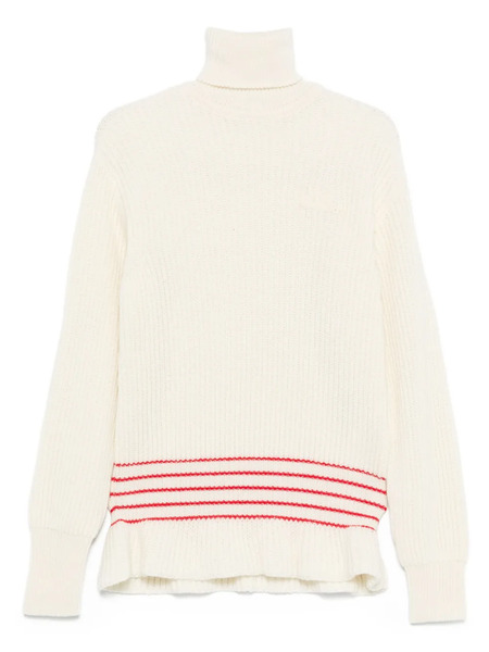  Chloé Ribbed Turtleneck Stripe-detail Sweater - Neutrals 