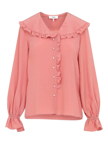  Chloé Ruffled Button Silk Top - Pink 