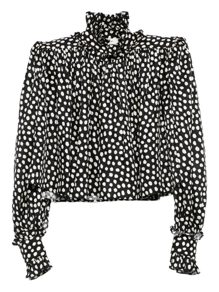  Chloé Ruffled-collar Polka-dot Blouse - Black 