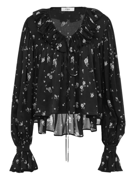  Chloé Ruffled Floral Print Blouse - Black 
