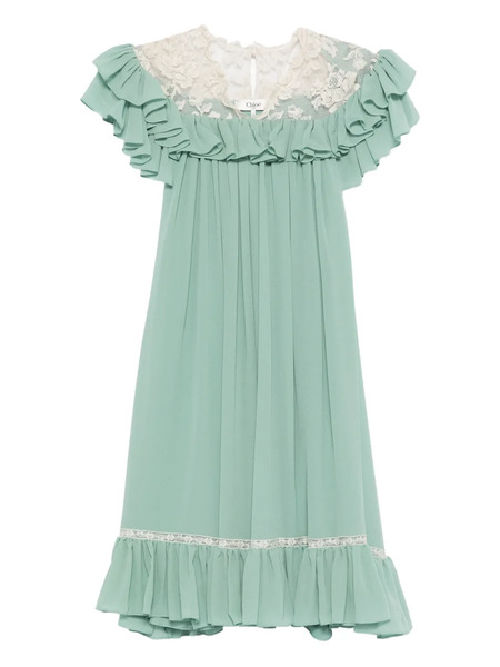  Chloé Ruffled Lace Mini Dress - Green 