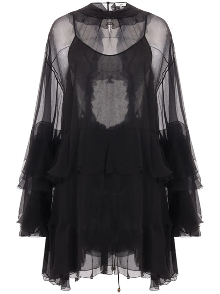  Chloé Ruffled Silk-georgette Mini Dress - Black 