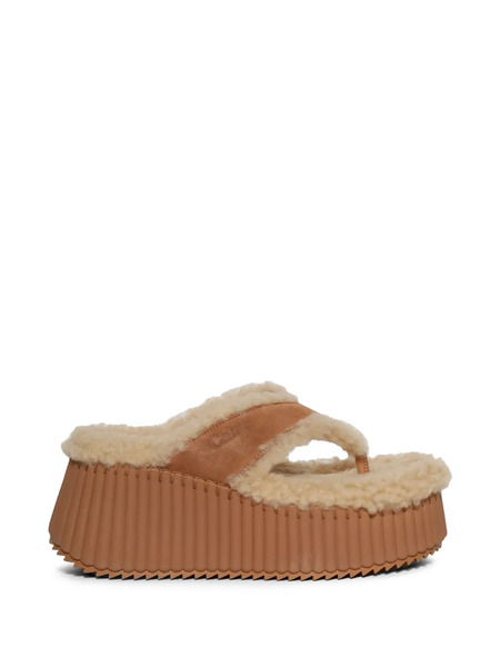  Chloé Shearling Flatform Sandals - Neutrals 